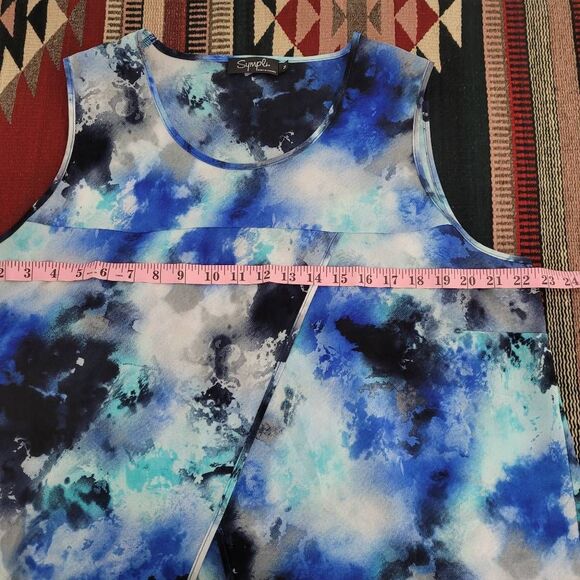 Sympli Sheer Tunic Top Vest Sz 14 Gypsy Blues Sleeveless Split Front Lagenlook - Picture 7 of 9